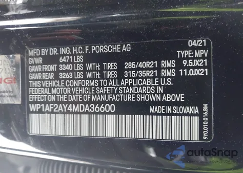 2021 Porsche Cayenne Turbo z USA, uszkodzony, nr VIN WP1AF2AY4MDA36600